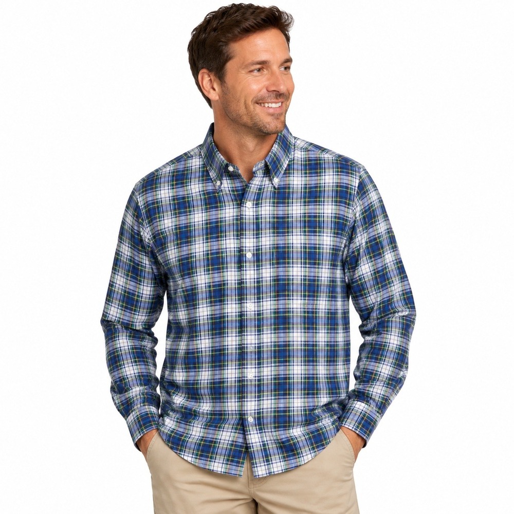 Haggar Mens Large Plaid Button Down Shirt Blue Green Long Sleeve Casual NWT $65